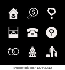 couple icon. couple vector icons set wedding rings, cake wedding, necklace and guest