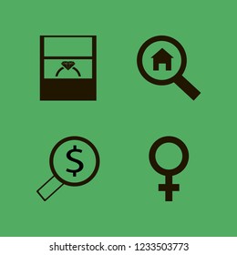 couple icon. couple vector icons set search house, female gender symbol, looking money and wedding ring