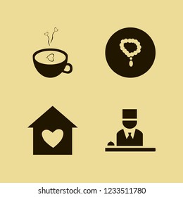 couple icon. couple vector icons set necklace, house heart, coffee cup heart and hotel reception