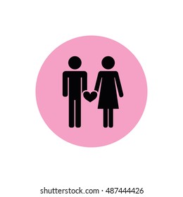 Couple icon vector illustration. Pink button. Pink circle