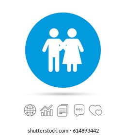 Couple icon. Young family symbol. Family insurance. Copy files, chat speech bubble and chart web icons. Vector