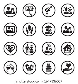 Iconos de pareja. Diseño Plano Negro En Círculo. Ilustración vectorial.