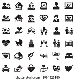 Couple Icons. Black Flat Design. Vector Illustration.