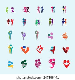 Couple Icons Set - Isolated On Blue Background - Vector Illustration, Graphic Design,  Editable For Your Design. Valentines Day