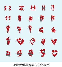 Couple Icons Set - Isolated On Blue Background - Vector Illustration, Graphic Design,  Editable For Your Design. Valentines Day