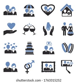 Iconos de pareja. Diseño Plano De Dos Tonos. Ilustración vectorial.