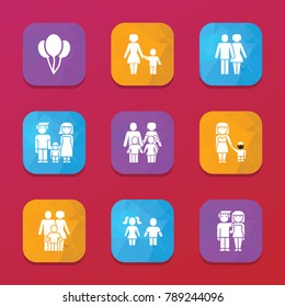 Couple icons. vector collection filled couple icons set.. includes symbols such as balloon, husband and wife, family. use for web, mobile and ui design.