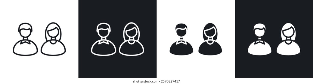 Couple icons vectors set in black. line and flat versions