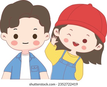 Couple illustration, cute couple cartoon character