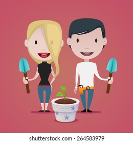 Couple illustration & Gardening