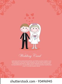 Couple illustration over pink background, card to insert text, vector