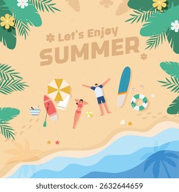 Ilustração de casal do verão deitado na praia
