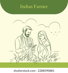 couple of indian farmer vector illustration