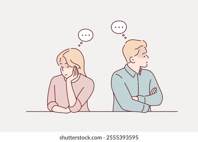 A couple indifferent to each other. Hand drawn style vector design illustrations.