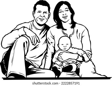 Couple with Infant Child Illustration