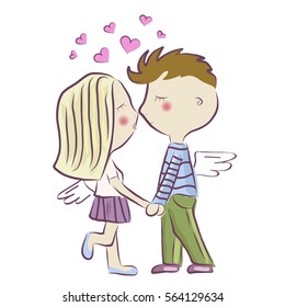 Couple inlove.Vector illustration with cartoon boy and girl