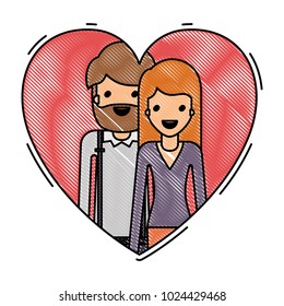 couple inside heart characters
