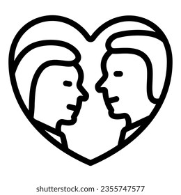 Coupé in einem Herz, Datum, Liebe, Mann und Frau Linie Symbol, Dating-Konzept, Liebhaber Vektorzeichen auf weißem Hintergrund, Umriss-Stil Symbol für mobiles Konzept und Web-Design. Vektorgrafik