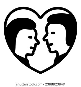 Couple inside a heart, date, love, man and woman solid icon, dating concept, lovers vector sign on white background, glyph style icon for mobile concept and web design. Vector graphics