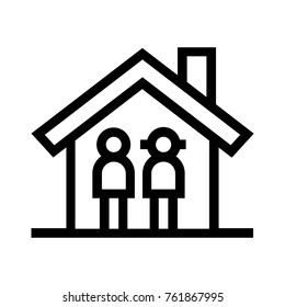 Couple inside a house flat line icon. Family home real estate property linear vector illustration. Isolated on white background.