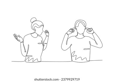 A couple involved in a conflict in a relationship. Relationship problem one-line drawing