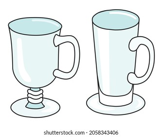 A Couple Of Irish Coffee Mugs. Stylish Hand-drawn Doodle Cartoon Style Hot Warm Spiced Winter Grog Mulled Wine Cocktail Glass Vector Illustration. For Card, Poster, Bar Menu, Alcohol Cook Book Recipe