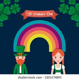 couple irish with rainbow of st patrick day