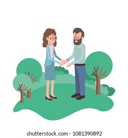 couple isometrics in field landscape avatars characters