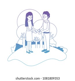 couple isometrics in field landscape avatars characters
