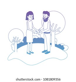 couple isometrics in field landscape avatars characters