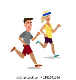 Couple jogging in the city park. the jog-a-Thon, marathon. Vector illustration in cartoon style.