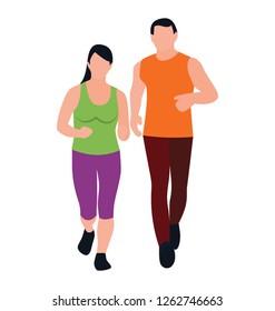 Couple jogging flat icon design, fitness tricks