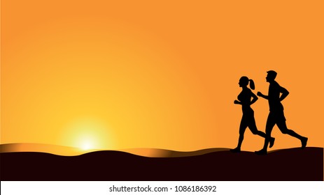 couple jogging in morning silhouette