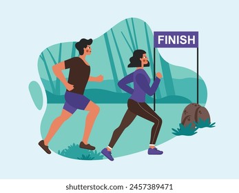A couple is jogging near the finish line