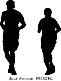 Couple jogging on road silhouette vector illustration