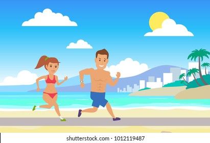 couple jogging and running on the beach