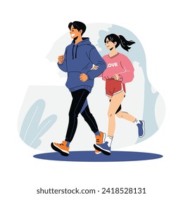 Couple Jogging Together, Flat Style Concept.