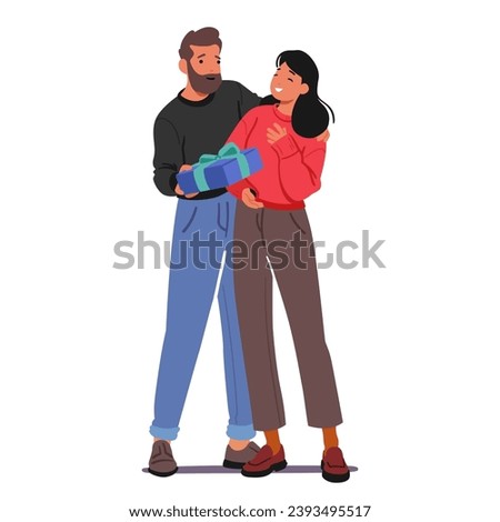 Couple Joyfully Exchanges Gifts In A Cozy Scene, Their Eyes Gleaming With Excitement. Wrapping Paper Rustles, Laughter Fills The Air And Love Is The Perfect Present. Cartoon People Vector Illustration