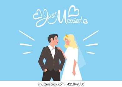 the couple just married card flat design