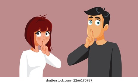 
Couple Keeping a Secret Together Vector Cartoon Illustration. Secretive husband and wife keeping their mouth shut 
