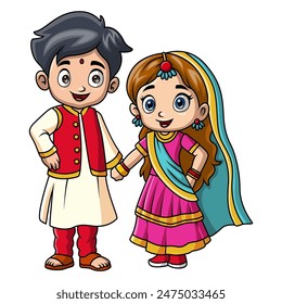 Couple kids cartoon wearing costume India