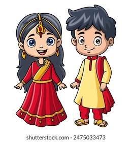 Couple kids cartoon wearing costume India