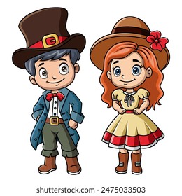 Couple kids cartoon wearing costume denmark