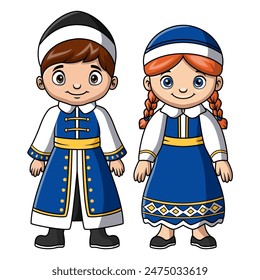 Couple kids cartoon wearing costume Norwegian