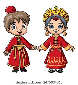 Couple kids cartoon wearing costume china