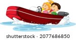Couple kids on dinghy boat illustration
