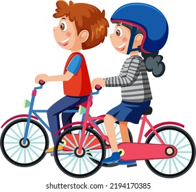 Couple kids riding bicycles illustration svg