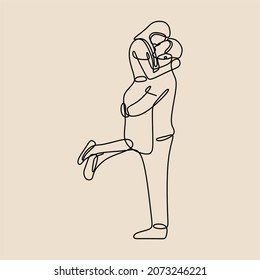 couple kiss and hugging date oneline continuous single line art