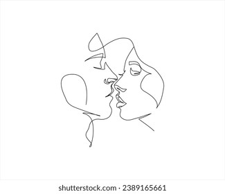 Couple Kiss Illustration One Line Drawing Printable Art Intimate Love Line Sketch Minimalist Kiss One line drawing minimalist couple kissing face illustration in line art style