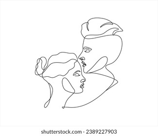 Couple Kiss Illustration One Line Drawing Printable Art Intimate Love Line Sketch Minimalist Kiss One line drawing minimalist couple kissing face illustration in line art style